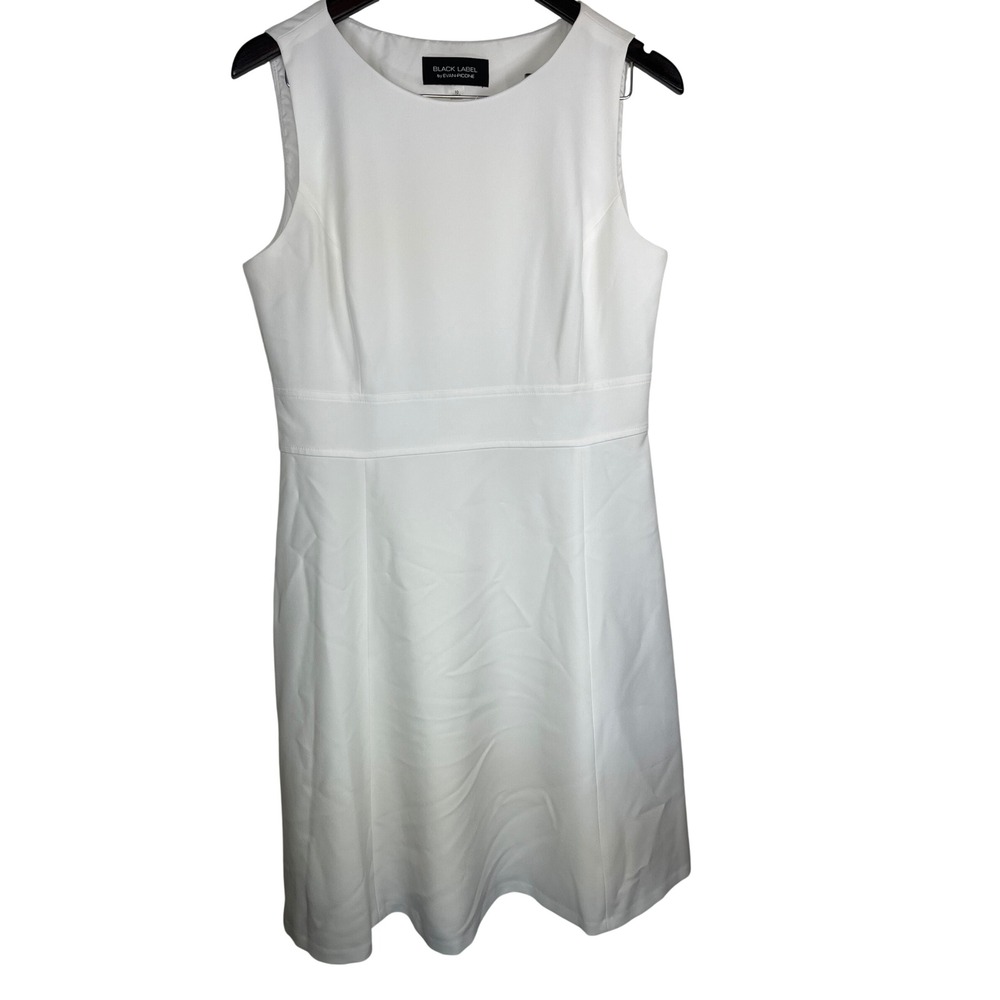 Black Label by Evan-Picone Dress Womens 10 White Banded Waist Sleeveless A-Line